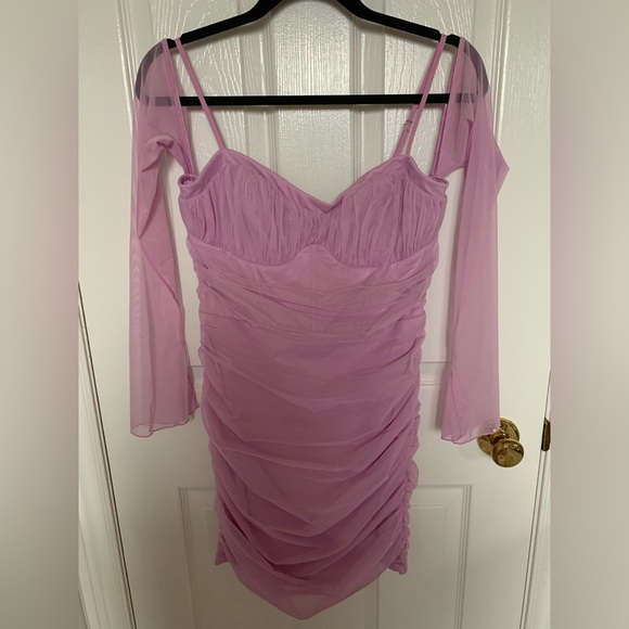 Oh Polly Corset Bustier Bodycon Ruched Fitted Mini Summer Dress in Pinky Lilac - Picture 7 of 14